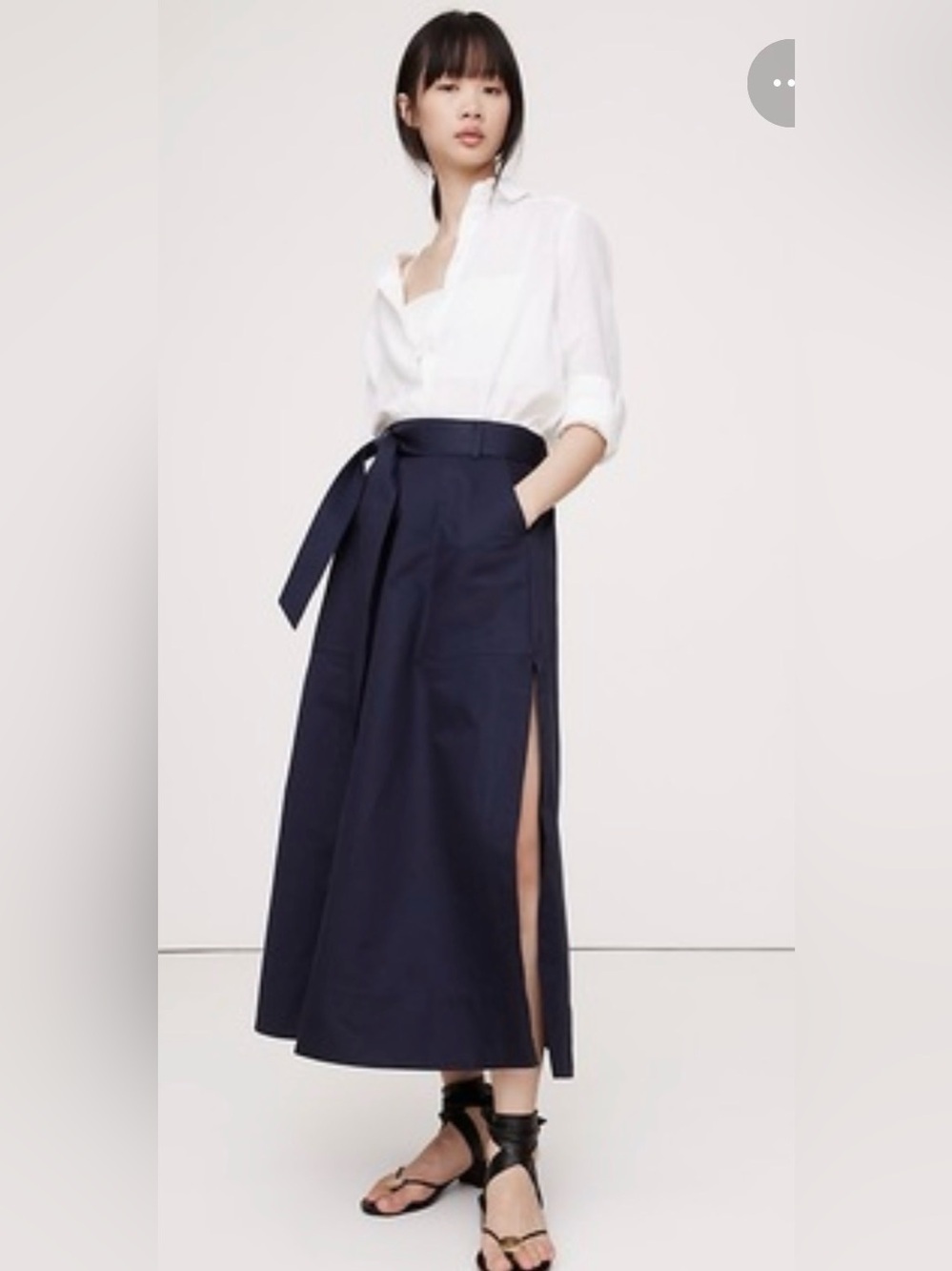 NWT Banana Republic Cotton Sateen Side Split Maxi Navy Skirt Sz XS